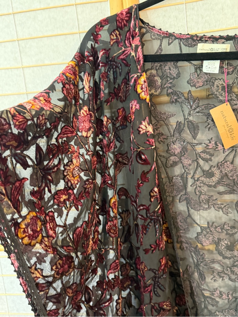 NATURAL LIFE Black Sheer Floral Kimono - Picture 3 of 3